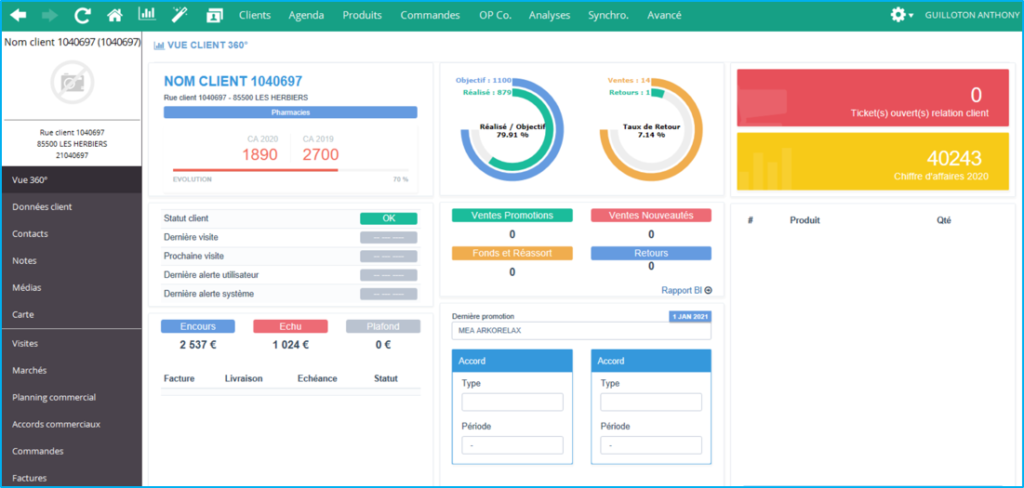 capture d'écran de reporting Klee Sales CRM force de vente